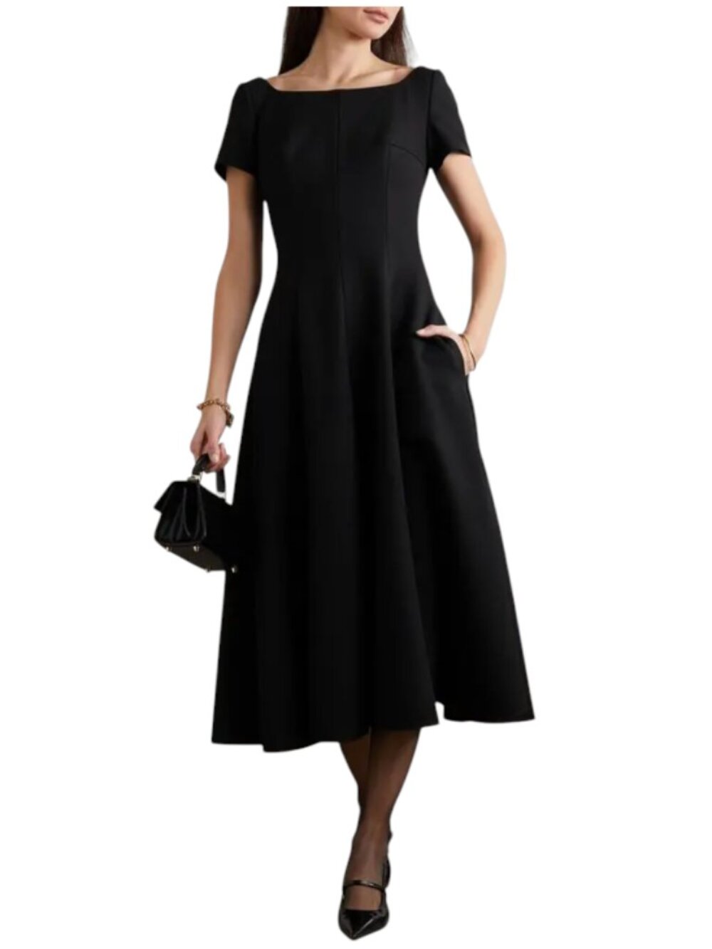 Emilia Wickstead Marielle Open Back Midi Dress Womens 40 4 US Black Short Sleeve